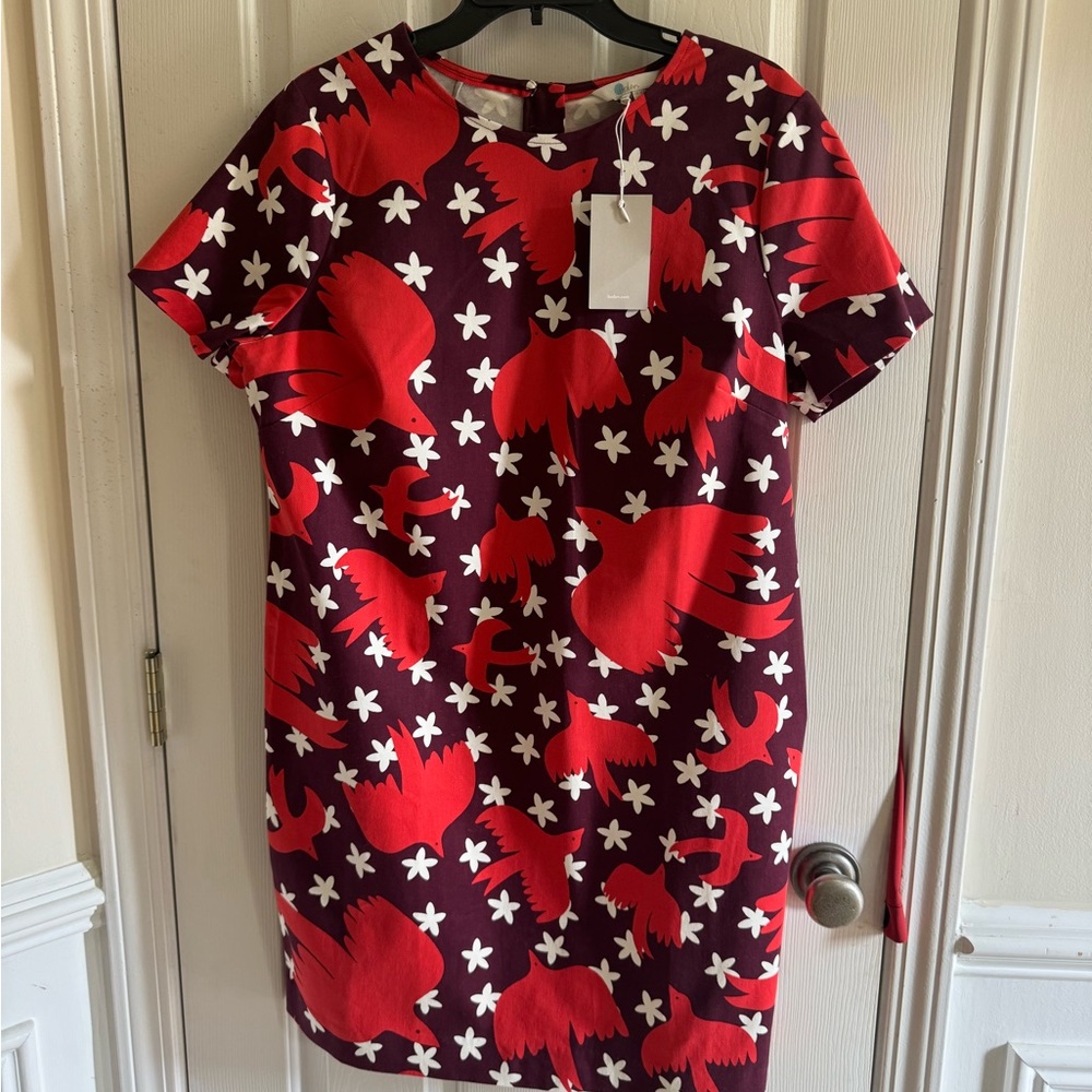 Boden mulled wine starry bird shift dress size 12